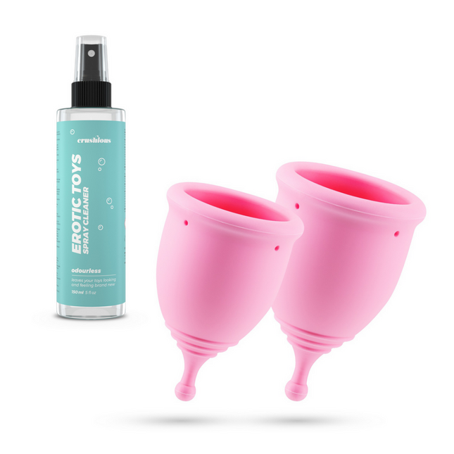 Minerva - Copas Menstruales con Bolsa y Limpiador de Juguetes - S y L - Rosa