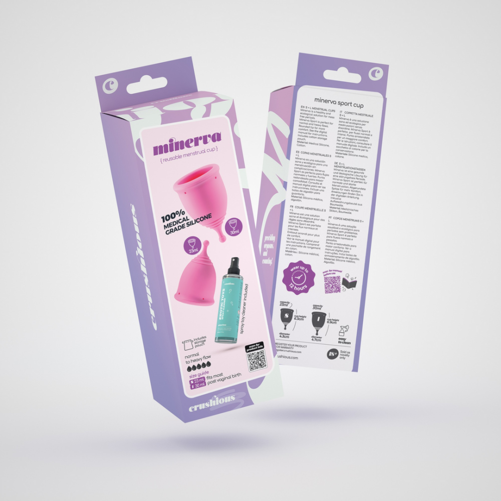 Minerva - Copas Menstruales con Bolsa y Limpiador de Juguetes - S y L - Rosa