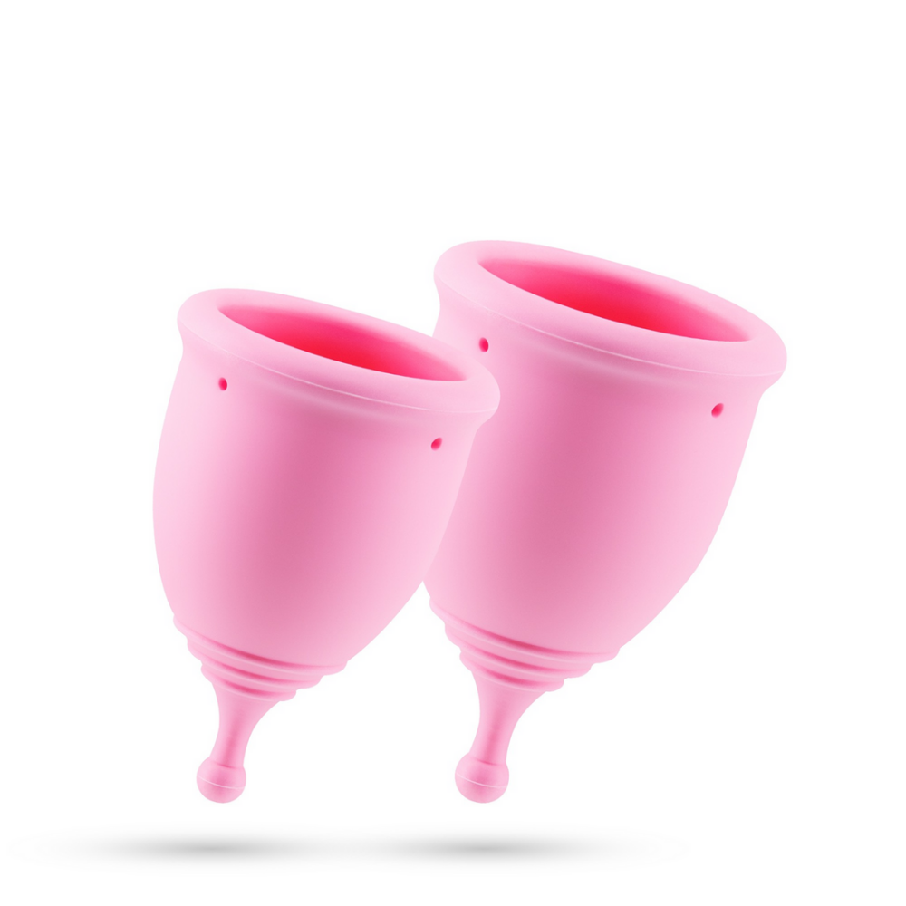 Minerva - Copas Menstruales con Bolsa y Limpiador de Juguetes - S y L - Rosa