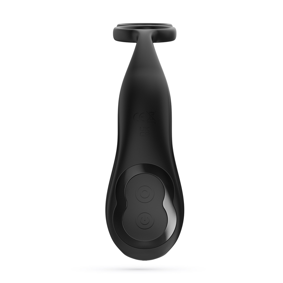 Erixos - Masajeador Prostático Vibrante con Correa para Testículos y Anillo para el Pene - Negro