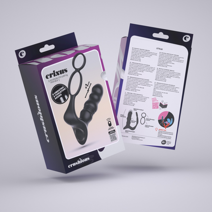 Crixus - Masajeador Prostático Vibrante con Correa para Testículos y Anillo para el Pene - Negro