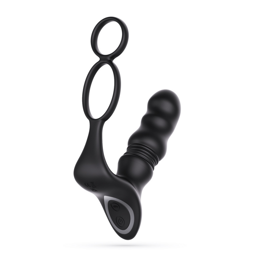 Crixus - Masajeador Prostático Vibrante con Correa para Testículos y Anillo para el Pene - Negro