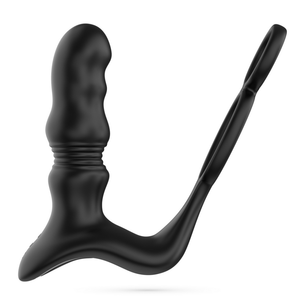 Crixus - Masajeador Prostático Vibrante con Correa para Testículos y Anillo para el Pene - Negro