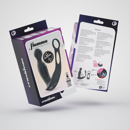 Flamma - Masajeador de próstata vibrante con correa para bolas y anillo para el pene - Negro