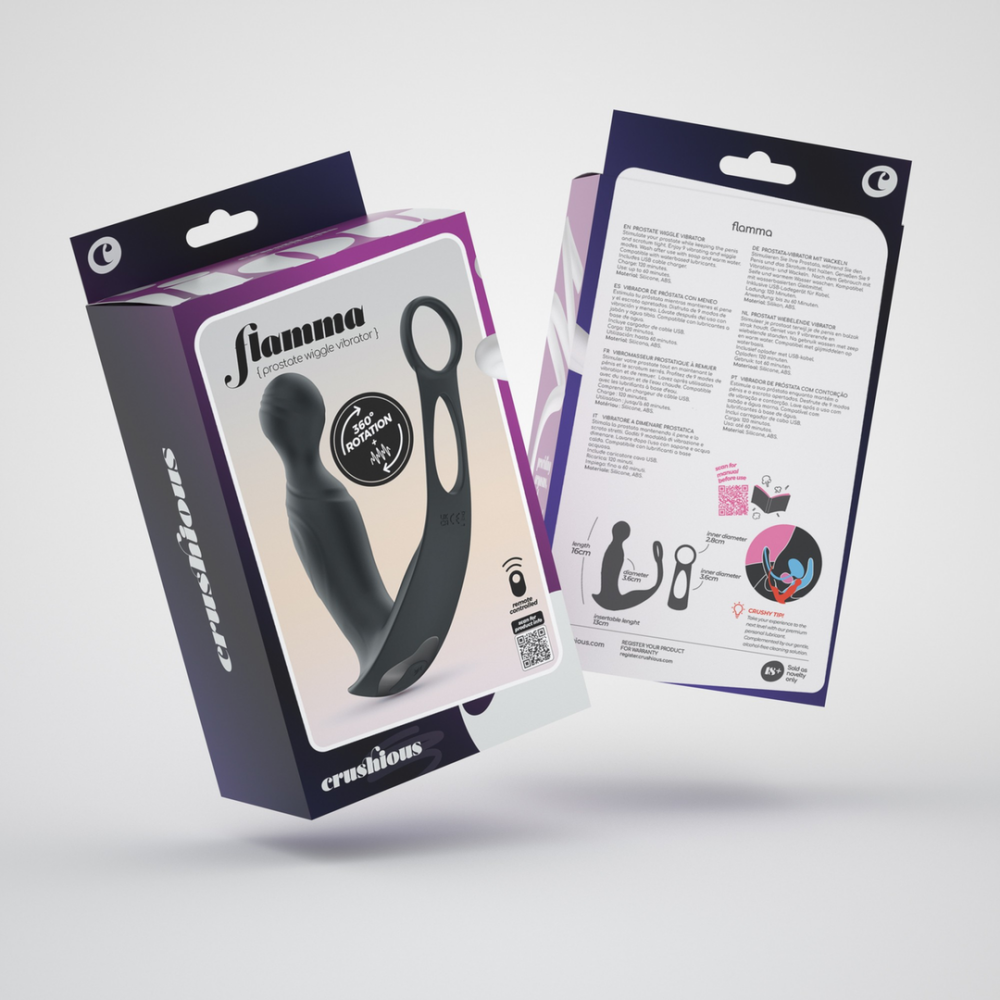 Flamma - Masajeador de próstata vibrante con correa para bolas y anillo para el pene - Negro