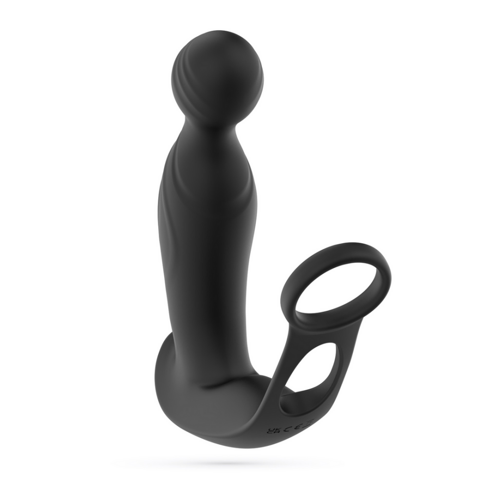 Flamma - Masajeador de próstata vibrante con correa para bolas y anillo para el pene - Negro